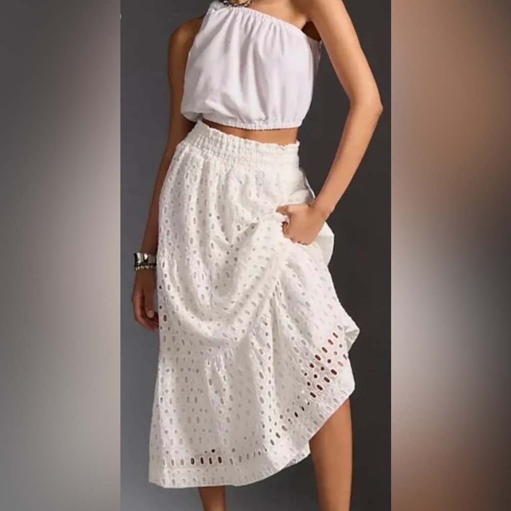 Anthropologie White Ruffled A-Line Skirt